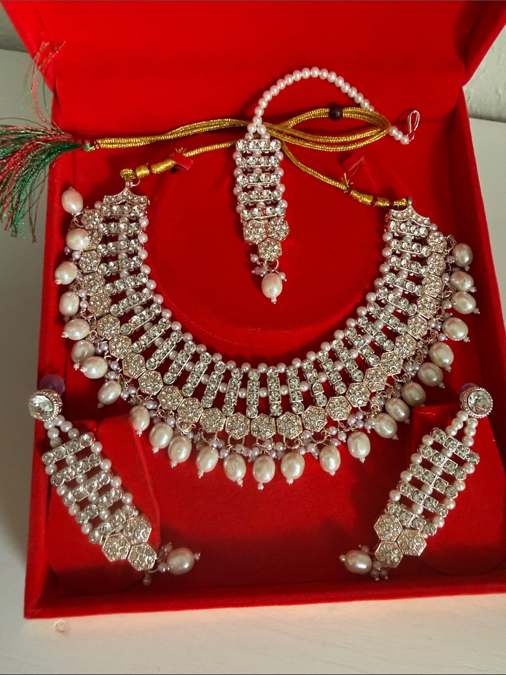 Pearl & Crystal Bridal Necklace Set in White